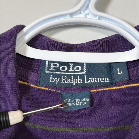 Polo Ralph Lauren Striped Short Sleeve Cotton Polo Shirt Purple Large - Picture 3 of 6